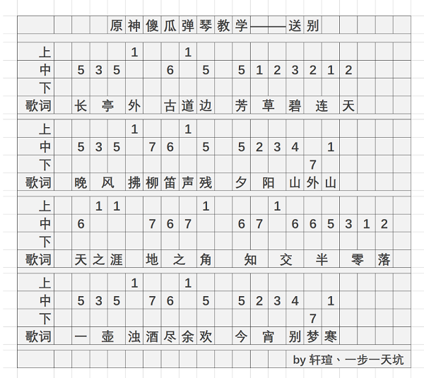 原神送别琴谱一览